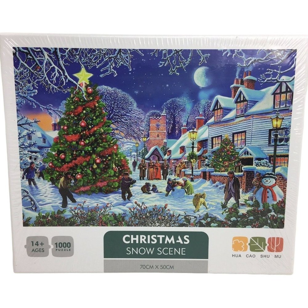Christmas Snow Scene Jigsaw Puzzle 1000 Piece 27" X 20" Holiday Snowman X-Mas